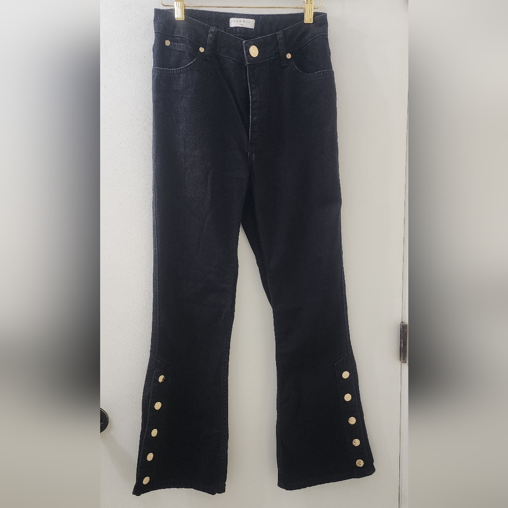 Sandroβ Paris Black Button-Hem Flared Jeans, Size 36.